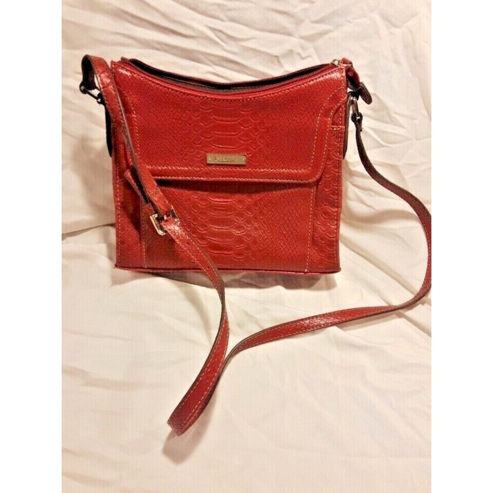 Pristine condition Liz Claiborne Faux Snakeskin Red Crossbody -multi compartment